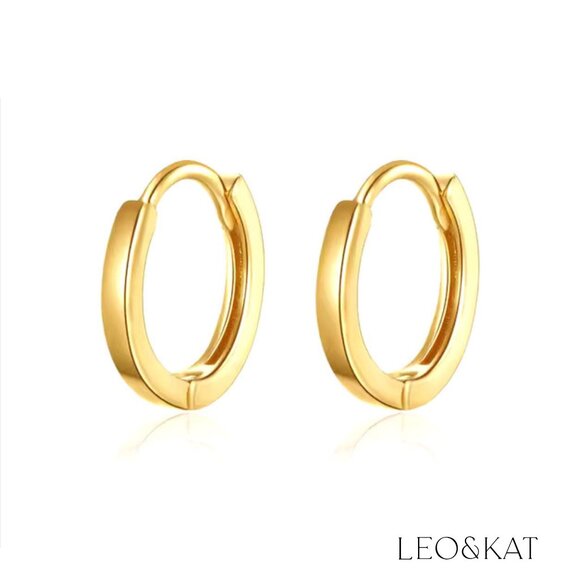 Dainty Minimalist Gold Huggie Earrings. 925 Sterling Silver. #1025 - Picture 2 of 5